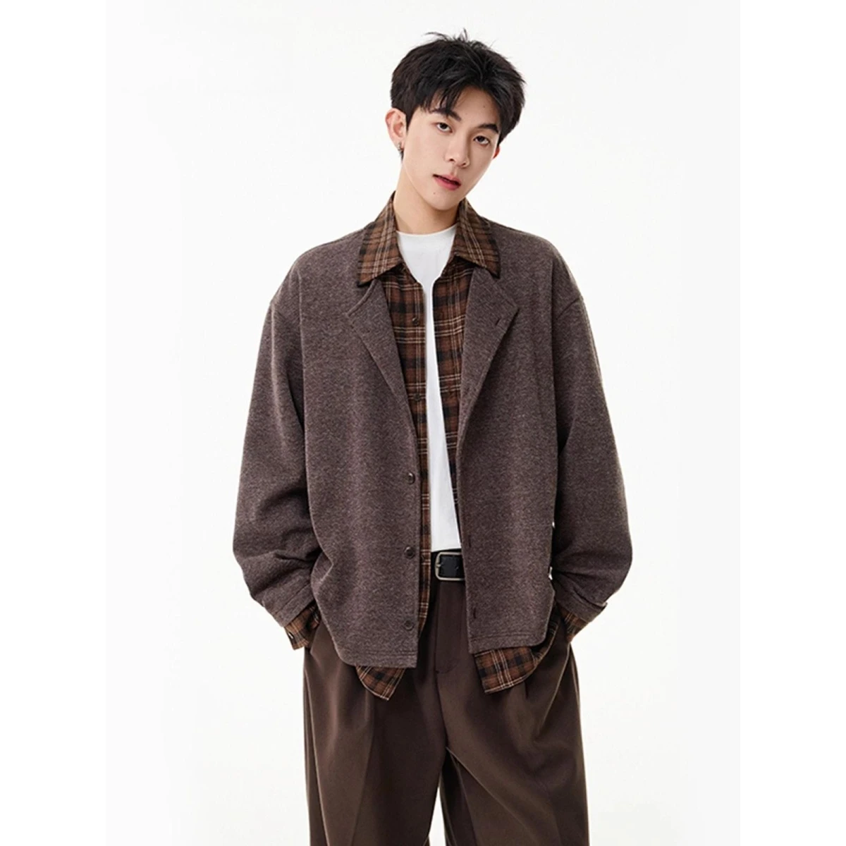 

Мужской осенний новый кардиган свободного кроя с длинными рукавами, имитация двухслойности, из полиэфирного волокна, с эффектом прохлады