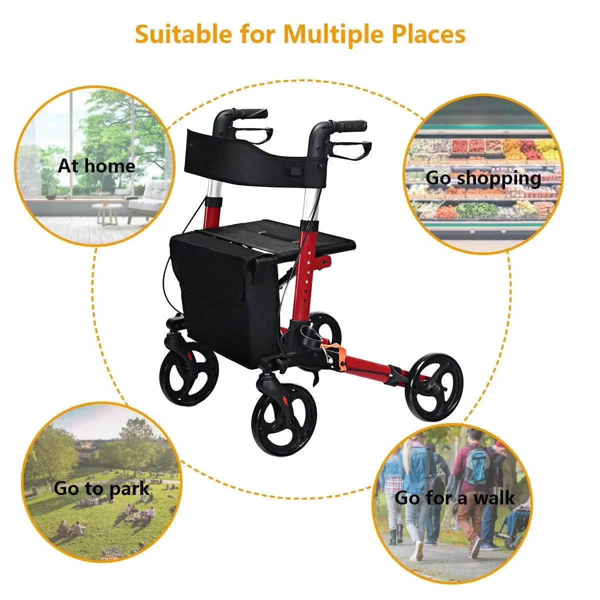 Senior High Quality Aluminium Durable Adjustable Adult Rollator Walker For Elderly