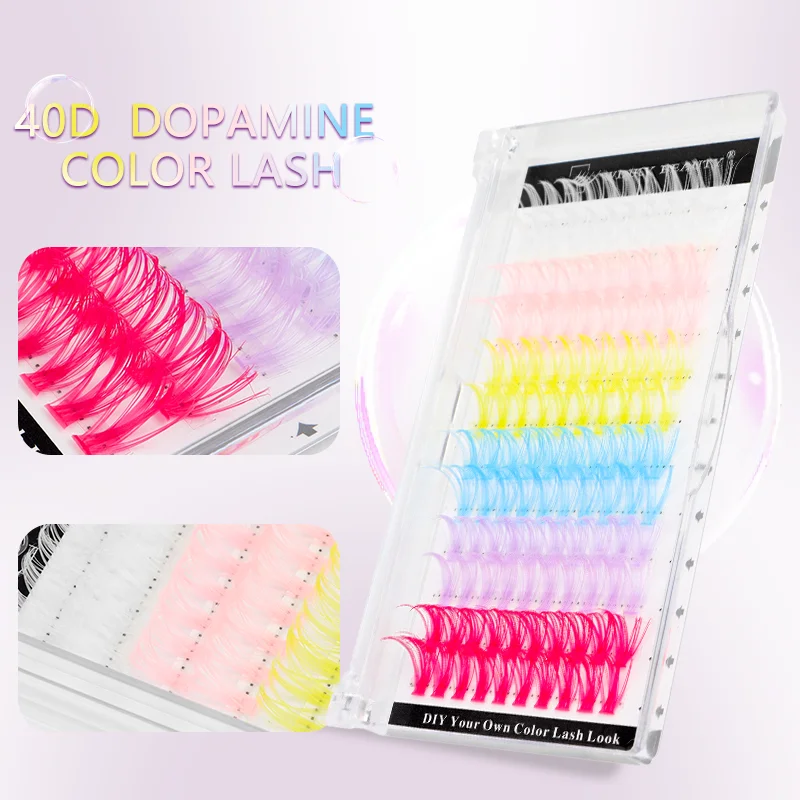Winky beauté mélange couleur 40D bricolage grappe faux cils 0.07D coloré individuel grande capacité Extension de cils