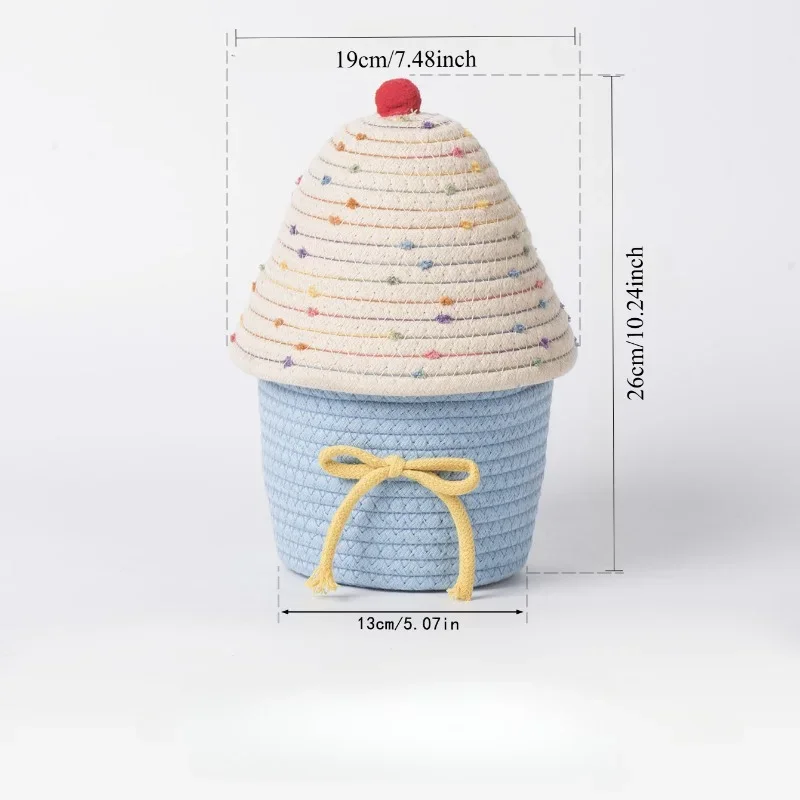 Cute covered small house with cotton thread storage basket, home miscellaneous storage box, desktop coffee table storage basket - Image 3