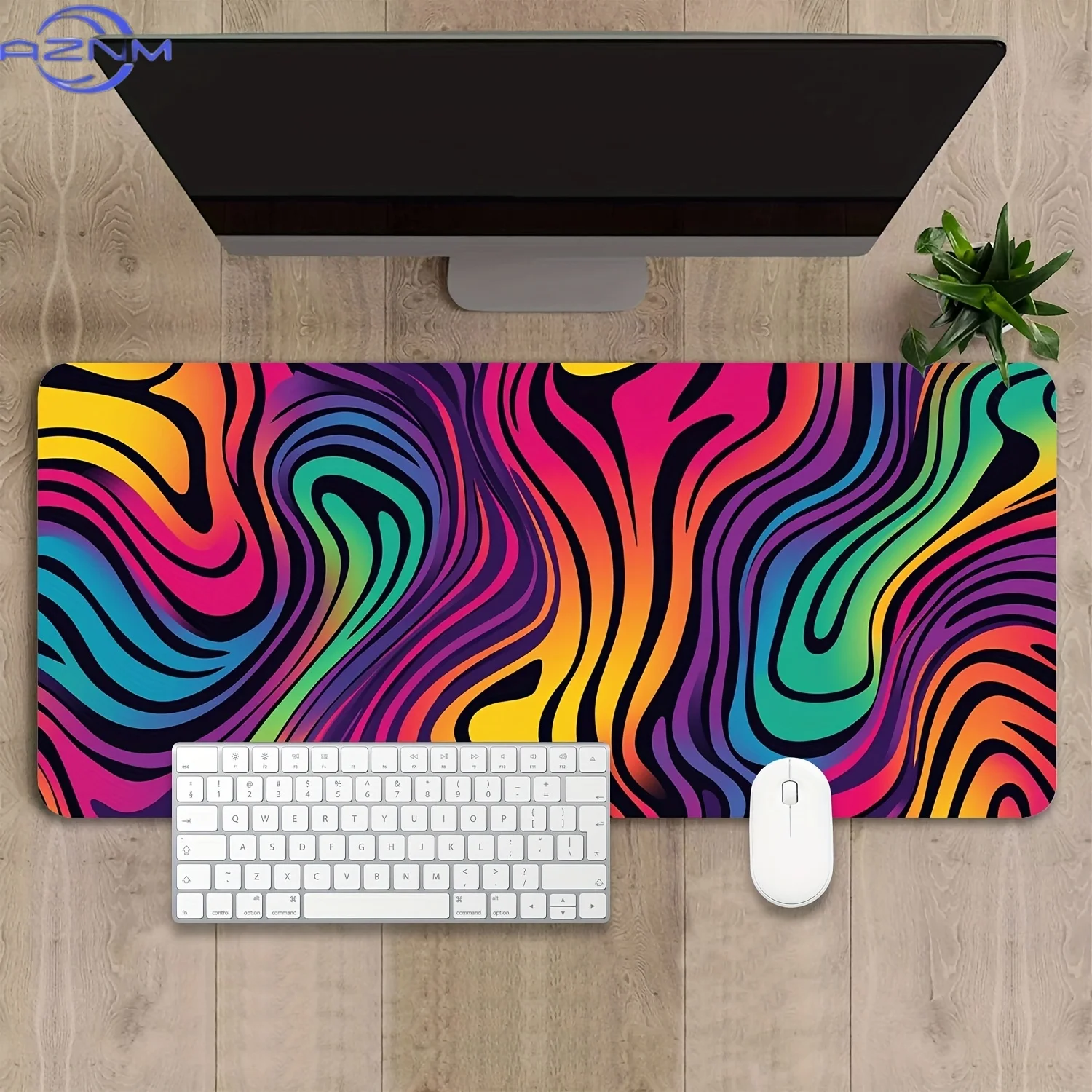 Large Gaming Mouse Pad with Vibrant Wavy Rainbow Pattern - Non-Slip Desk Mat for Office, Home & Gaming - Durable Rectangular Com