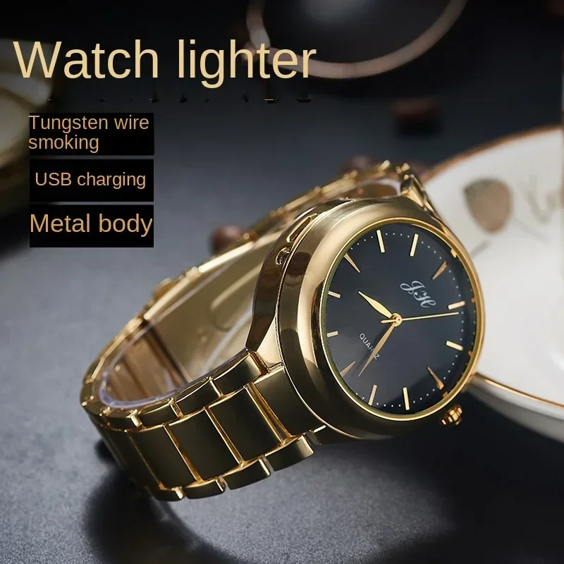 Multifunctional Metal Watch with USB Charging Tungsten Wire Ignition Cigarette Lighter - High-End Creative Gift