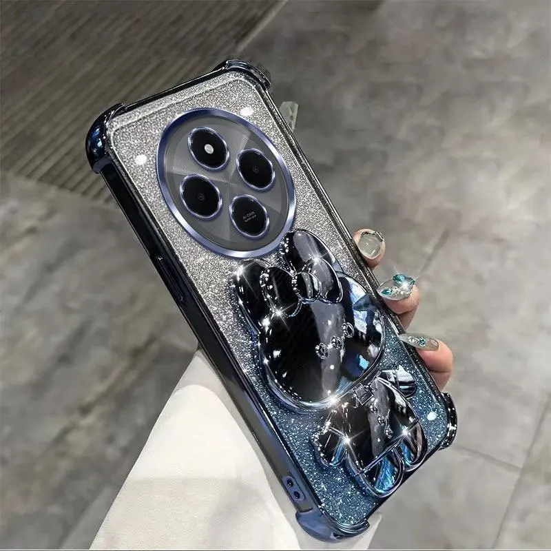 Xiaomi Redmi 14c,13c,c65用のミラーホルダー付きデラックスシリコンケース,Poco-C75