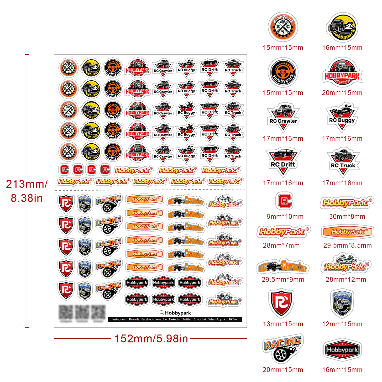 HobbyPark Pre-Cut RC Sponsor Decals Stickers Sheets for 1/16 1/18 1/24 Scale Crawler Cars Truck Compatible with TRX4M SCX24 AX24