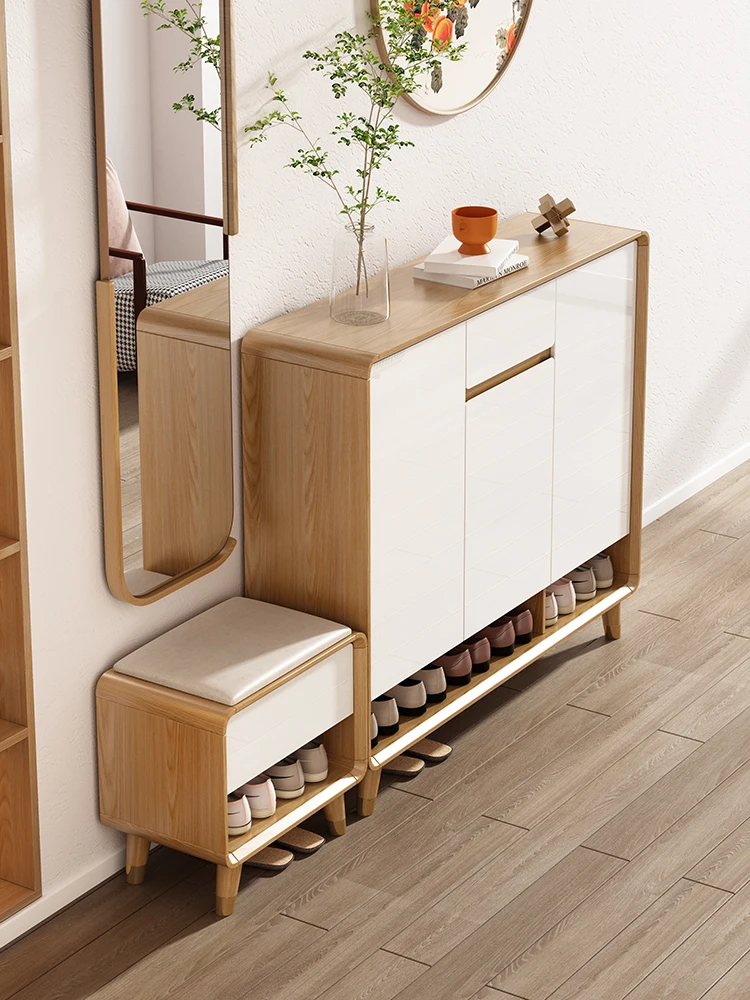 Nordic shoe cabinet for household entry, large capacity doorstep, integrated doorstep cabinet