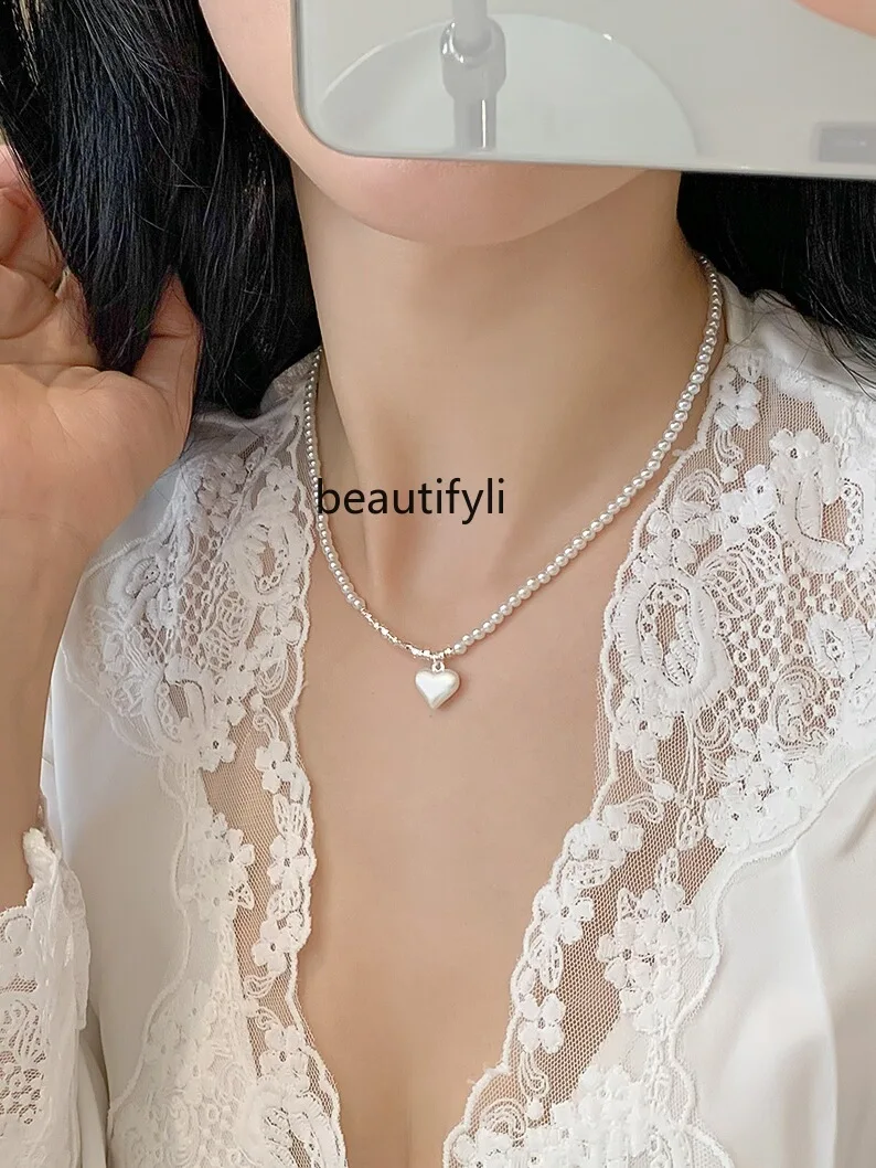 Summer Super Textured Love Pendant Small Pieces of Silver Pearl Necklace Light Luxury Temperament Niche Clavicle Necklace