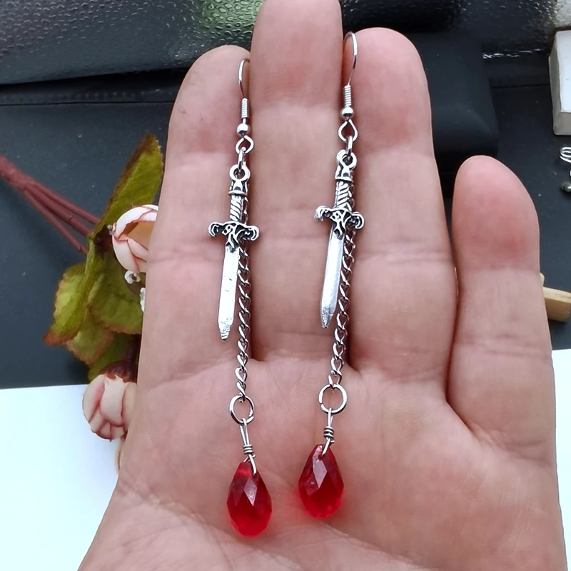 

Weapon Earrings Dagger Pendant Crystal Stone Earrings - Pendant Earrings - Sword Jewelry - Dagger Jewelry - Gothic Earrings