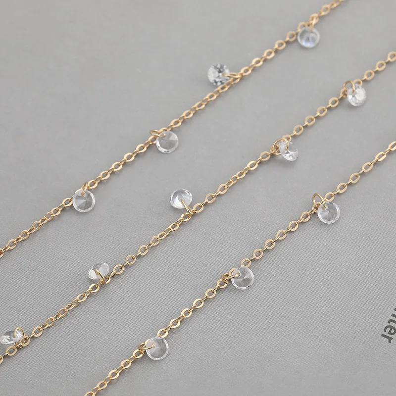 Cross-border 14k Color-retaining  Zircon Crystal Chain Handmade DIY Loose Chain Earrings  Chain Jewelry