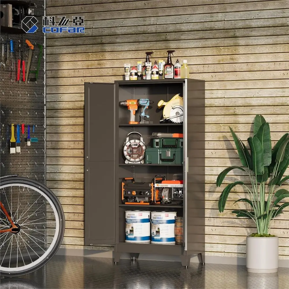 خزانة تخزين معدنية بطول 61 بوصة مع 3 أرفف قابلة للتعديل وأبواب الحظيرة، وخزانة على طراز المزرعة للمرآب والمطبخ والمخزن #2