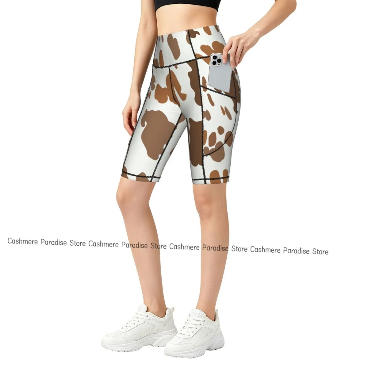 Double Pocket Sports Shorts Women Elastic Slim Animal Rural Print Shorts Gym Exercise Running High Waist Yoga Fitness Shorts