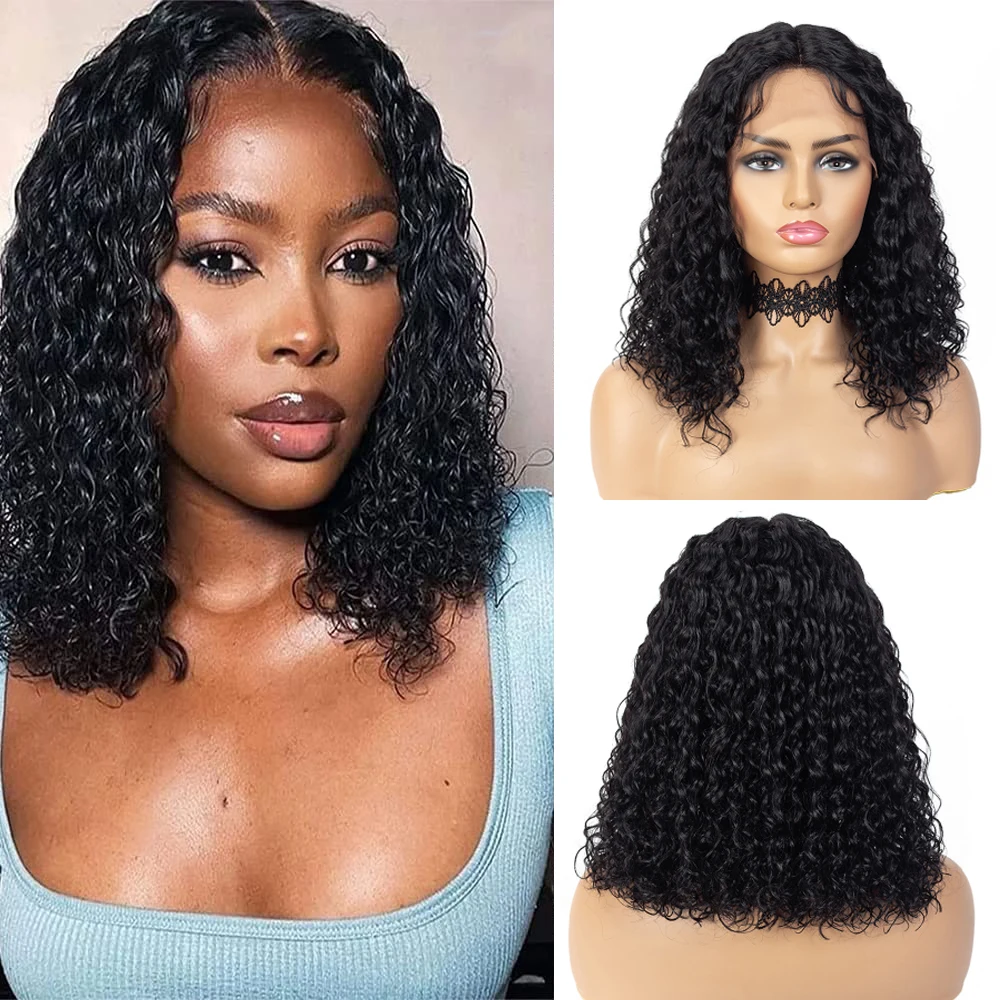 SSH Middle Part Bob Wigs For Black Women Brazilian Remy Real Hair Bob Lace Wigs Pre Plucked Deep Curly Human Hair Black Color