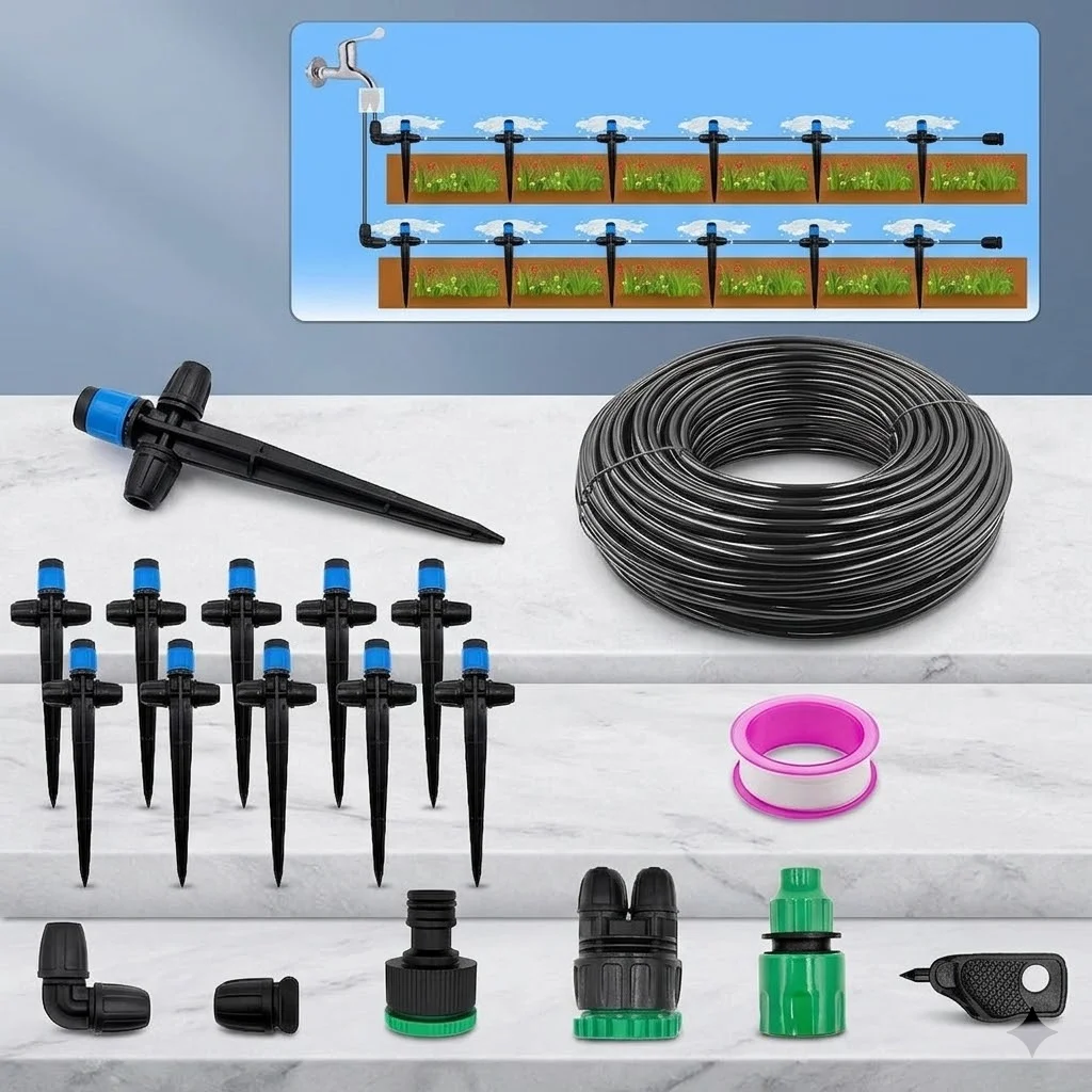 Adjustable Flow 1/4 Inch Drip Irrigation System Kit Sprayer with Lock Barbed Automatic Watering for Garden Farm Bonsai Flowers