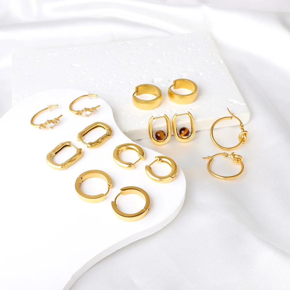 LUXUSTEEL Punk Mini Slim Small Huggie Hoop Earrings for Women Men Golden Color Stainless Steel Round Unisex Ear Piercing Jewelry