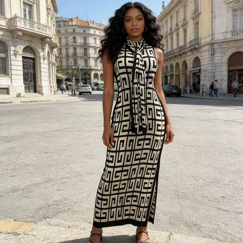 Lässiges Ärmelloses Langes Kleid Damen Sommer 2026 Mode Etuikleid 3D-Druck Maxikleider Elegant