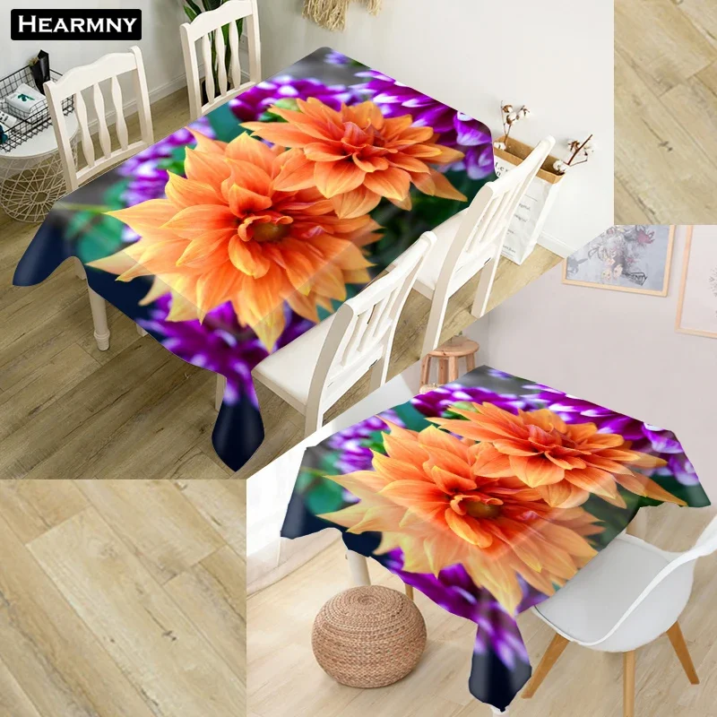 New Natural Dahlias Flower Tablecloth 3D Oxford Fabric Square/Rectangular Dust-proof Table Cover For Party Home Decor TV Covers