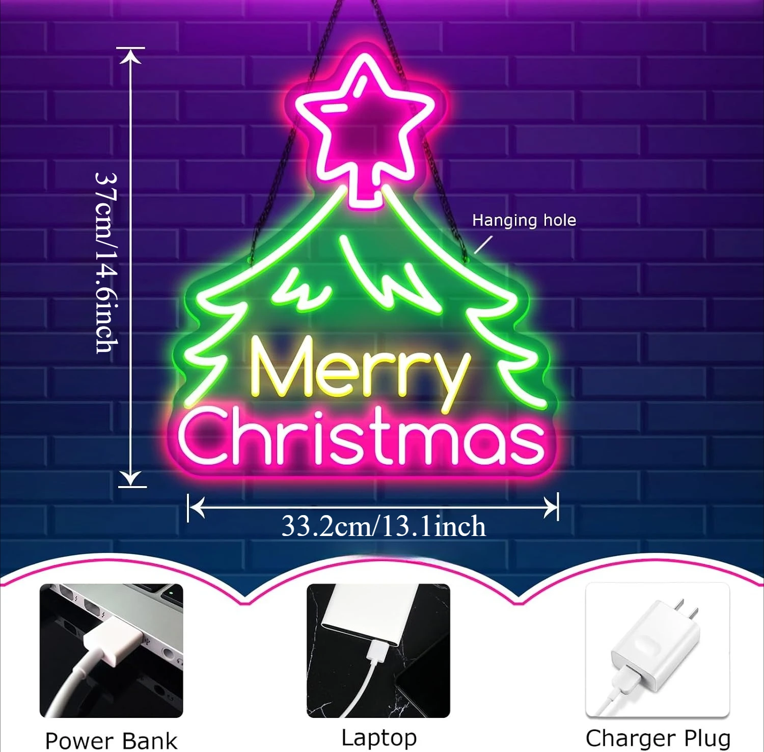 Merry Christmas Neon Sign Christmas Tree Star LED Neon Light for Home Living Room Game Room Bedroom Party Decor Gift USB Powered