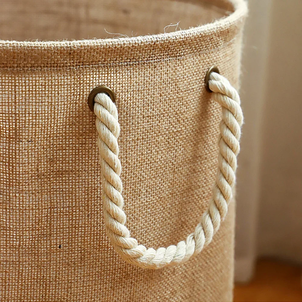 Collapsible Linen Dirty Laundry Basket Large Capacity Clothes Storage Toy Storage Box Portable Rope Storage Laundry Bin