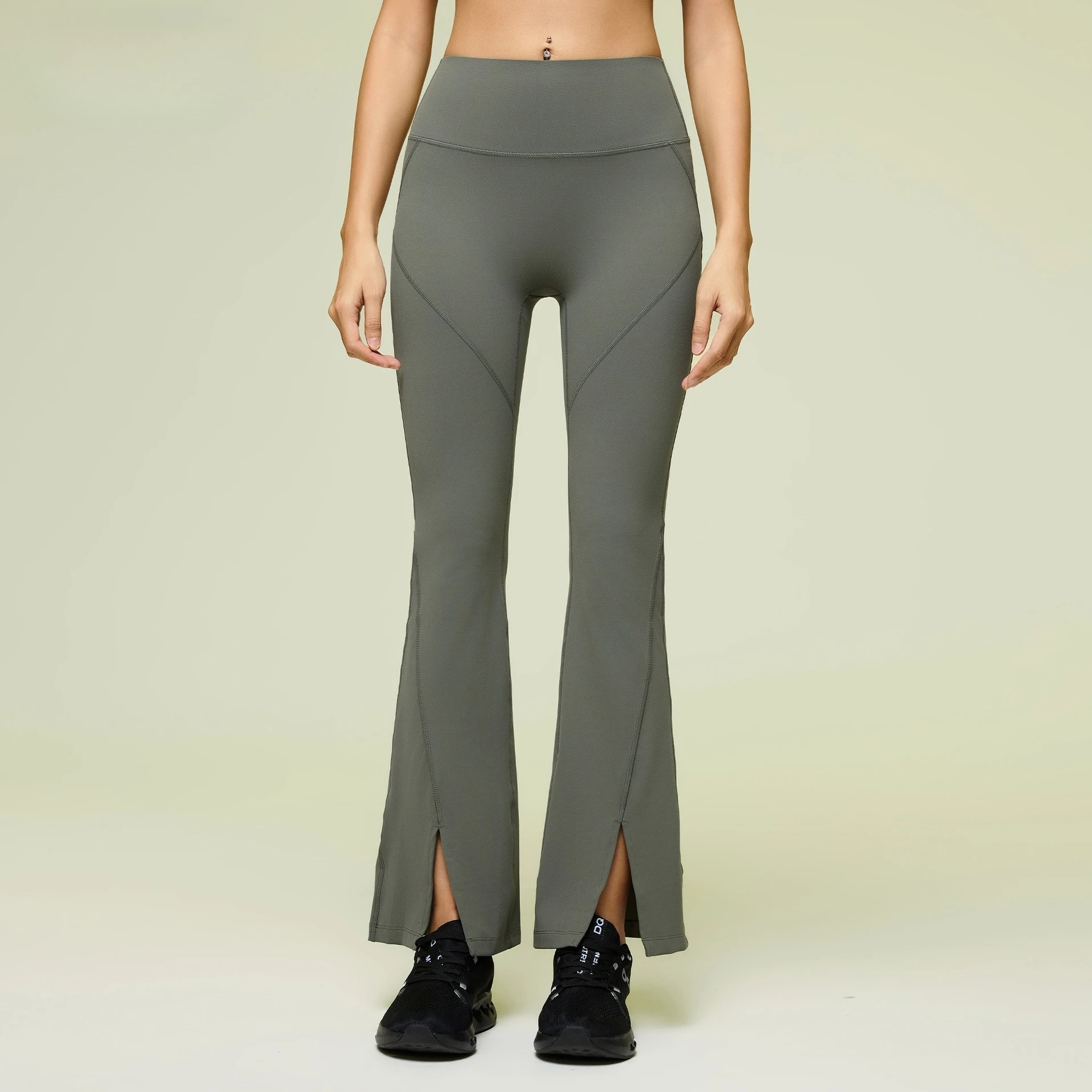 Lemon Women Sport Pants Micro Flare Bottom Lapel Waist Stretchy Warm Fleece Running Yoga Exercise Daily Pants