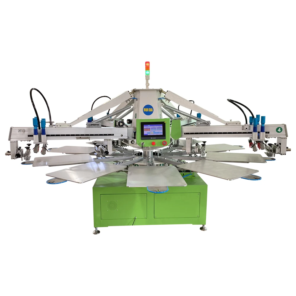 

Serigrafia Automatic T-shirt Screen Printer Rotary Silk 4 Color 10 Station Micro Registration Textile Printing Machine