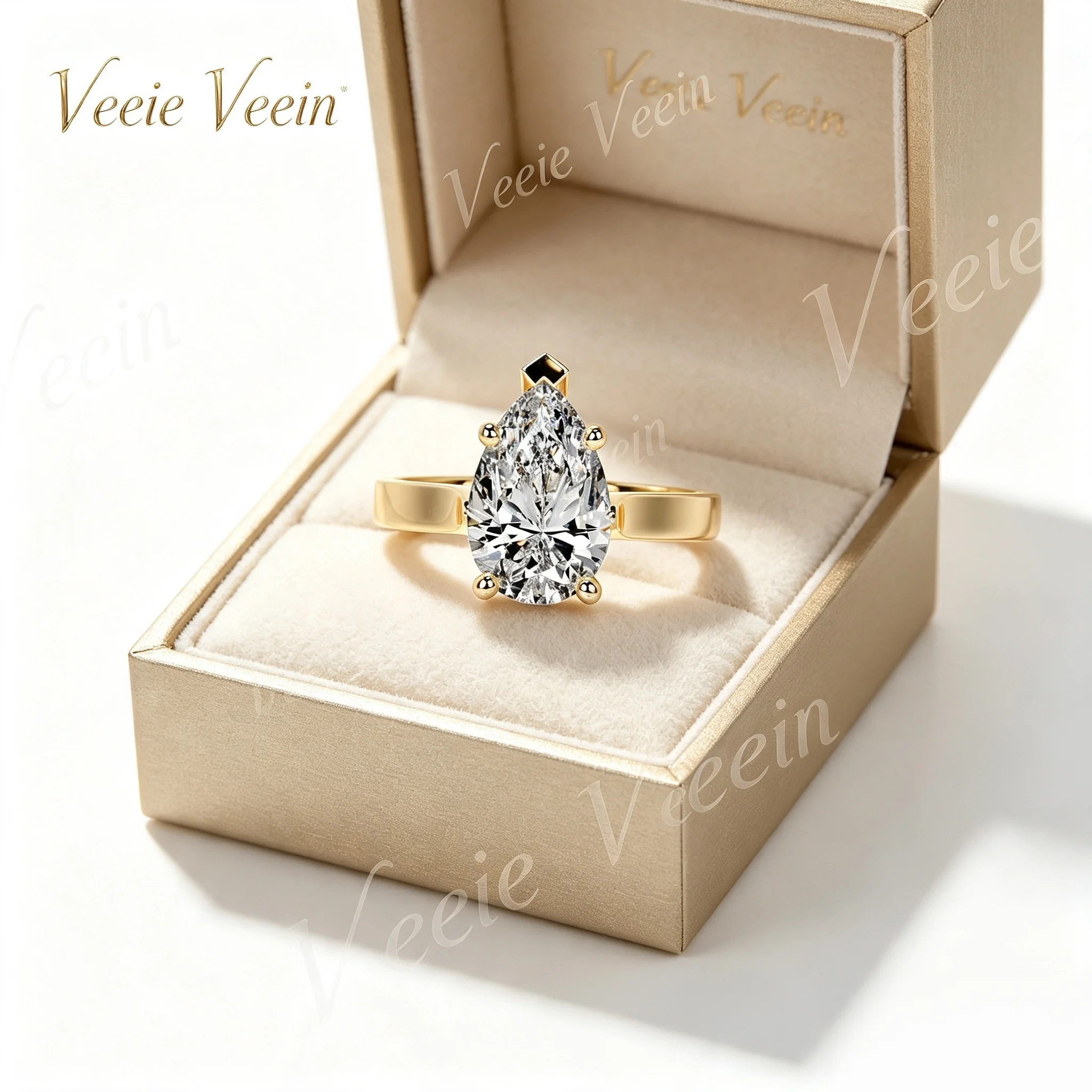 Veeie Veein 2ct Pear Shaped D Color Moissanite Engagement Ring Fashion Wedding Ring For Women S925 Sterling Silver With 18k Gold