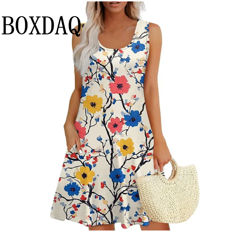Vintage Bloemenpatroon Overgooiers Voor Vrouwen Zomer Casual Tank Bloem 3D Print Jurk Losse Plus Size Mouwloze Jurken 8XL 9XL
