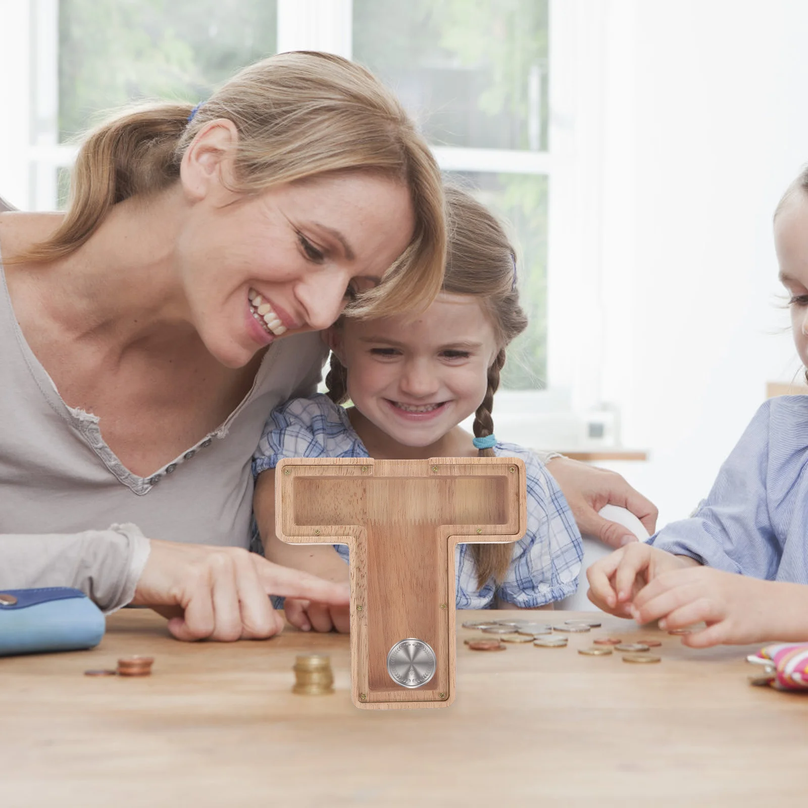 Houten Letter Spaarpot T-vorm Transparante Muntopslag Kinderen Spaarsparpot Desktop Decor Uniek cadeau voor kinderen