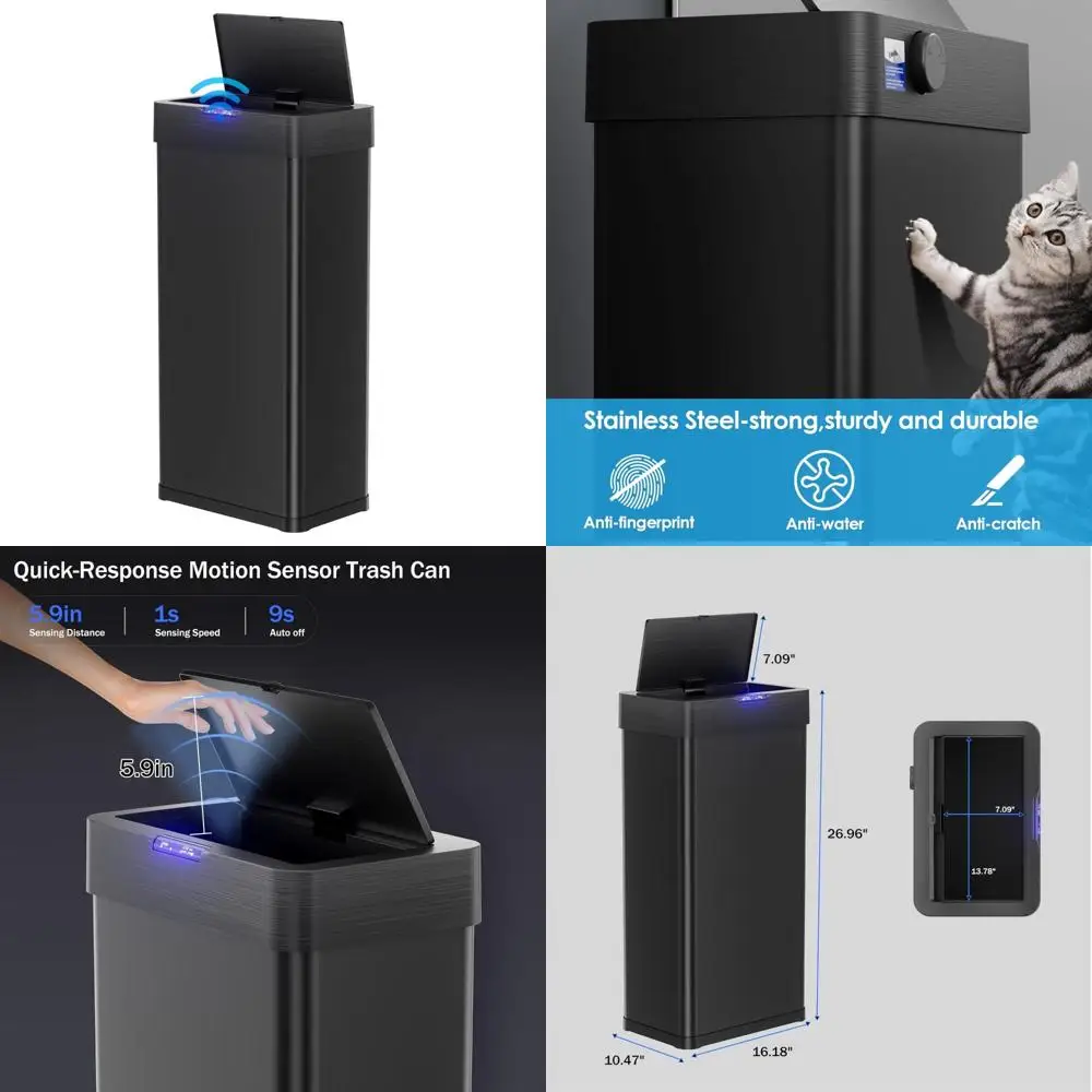 

Touchless Automatic 16 Gallon Trash Can with Motion Sensor, Brushed Stainless Steel Smart Bin, Bag Holder, and Soft Closing Lid