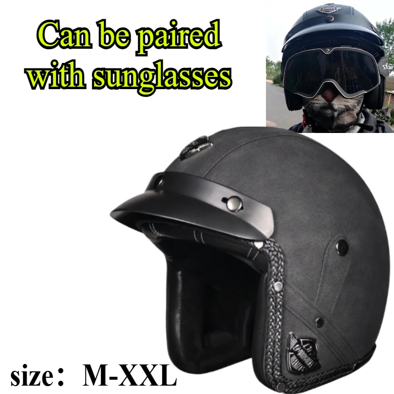 

Ретро кожаный 3/4 открытый полушлем мотоциклетный DOT сертифицированный легкий для мужчин и женщин ORZ мотоциклетный шлем