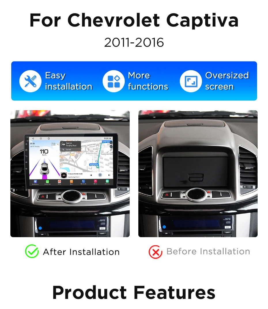 Junsun 360 ° Panoramakamera-Autoradio für Chevrolet Captiva 1 2011 - 2016, kabelloses CarPlay, Android Auto, Stereo, GPS-Navigation, RDS, DSP, integriertes 4G-Cloud-eSIM – Detail 3
