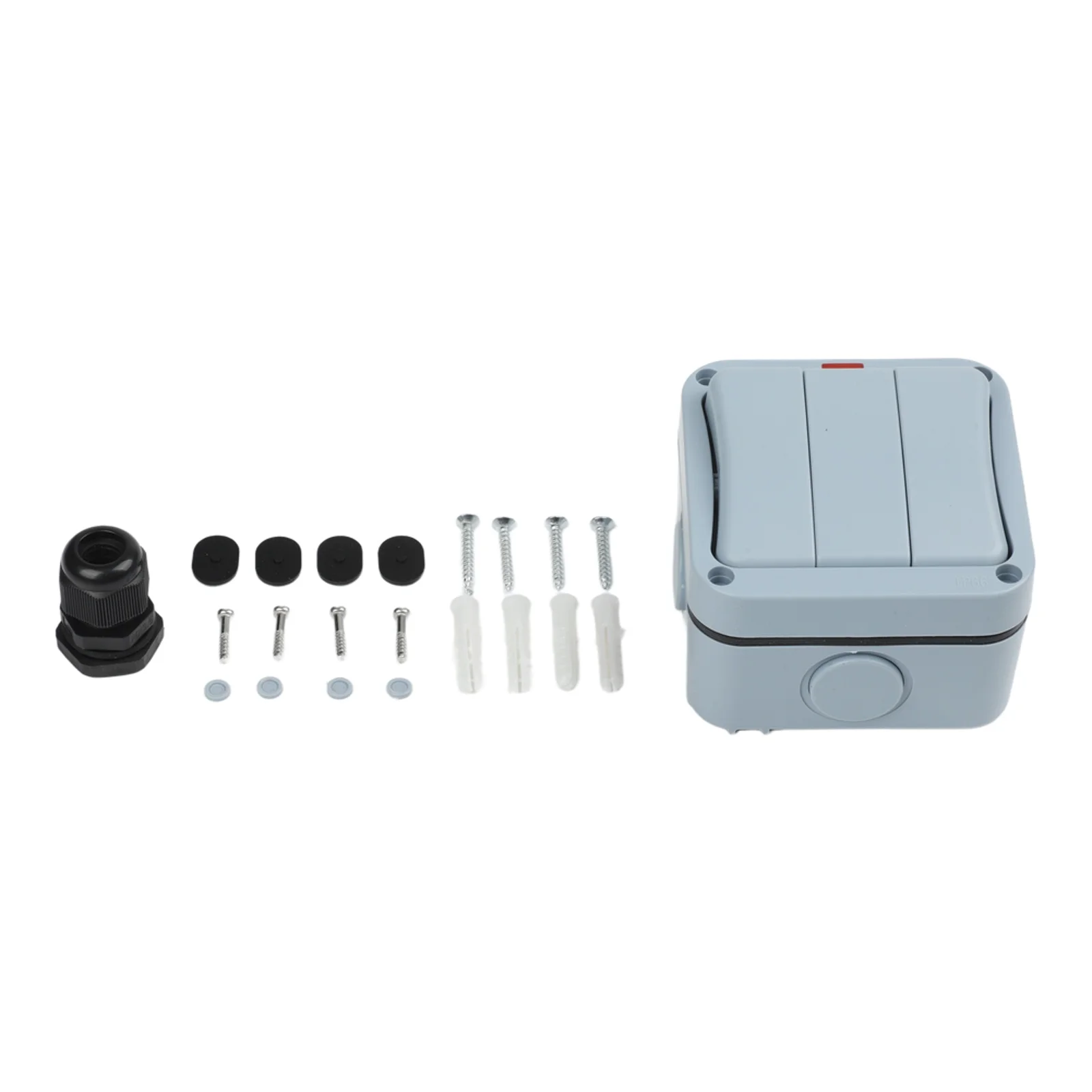 Gray IP66 Outdoor 3 Device Controller 20A Self Resetting Button With LED Indicator For Garden Terrace Wall Mounting Box