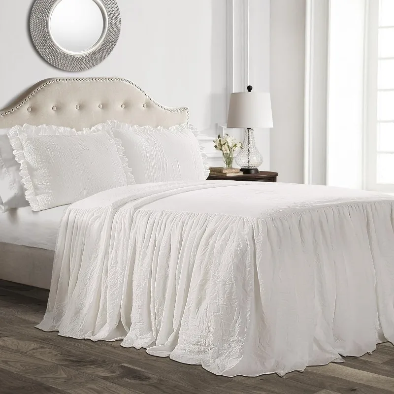 Skirt Bedspread Set - 3 Piece Luxurious Farmhouse Bedding Set-Elegant, Charming Ruffle Detail - Timeless Style  Classic Design-