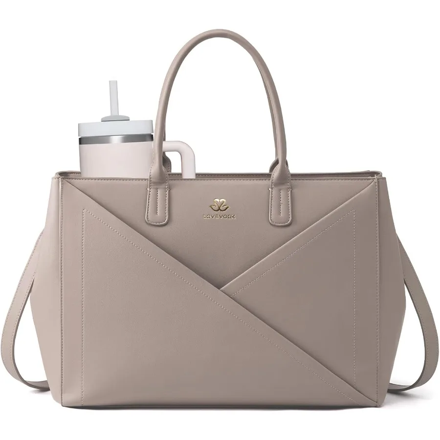 

Laptop Tote Bag for Women with Large Cup Holder 17.3 Inch PU Leather Work Bag Teacher Tote Bag Waterproof Computer Bags Busines