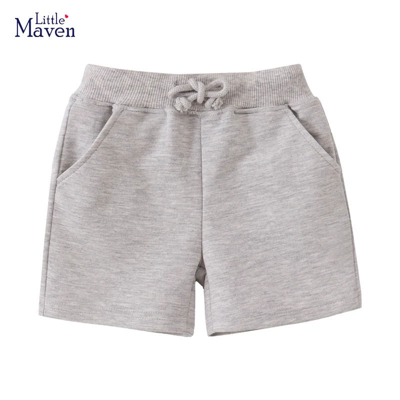 Little maven 2024 New Summer Clothes Baby Boys Kids Clothes Cotton Trousers Children\'s Clothing Solid Color Grey Short Pants