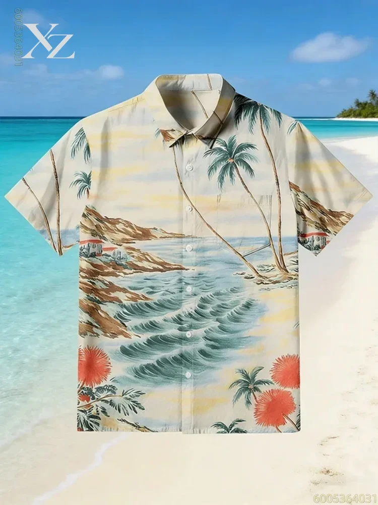 Men's short sleeved lapel shirt with ink cherry blossom sleeping cat print, personalized Hawaiian shirt, comfortable fabric