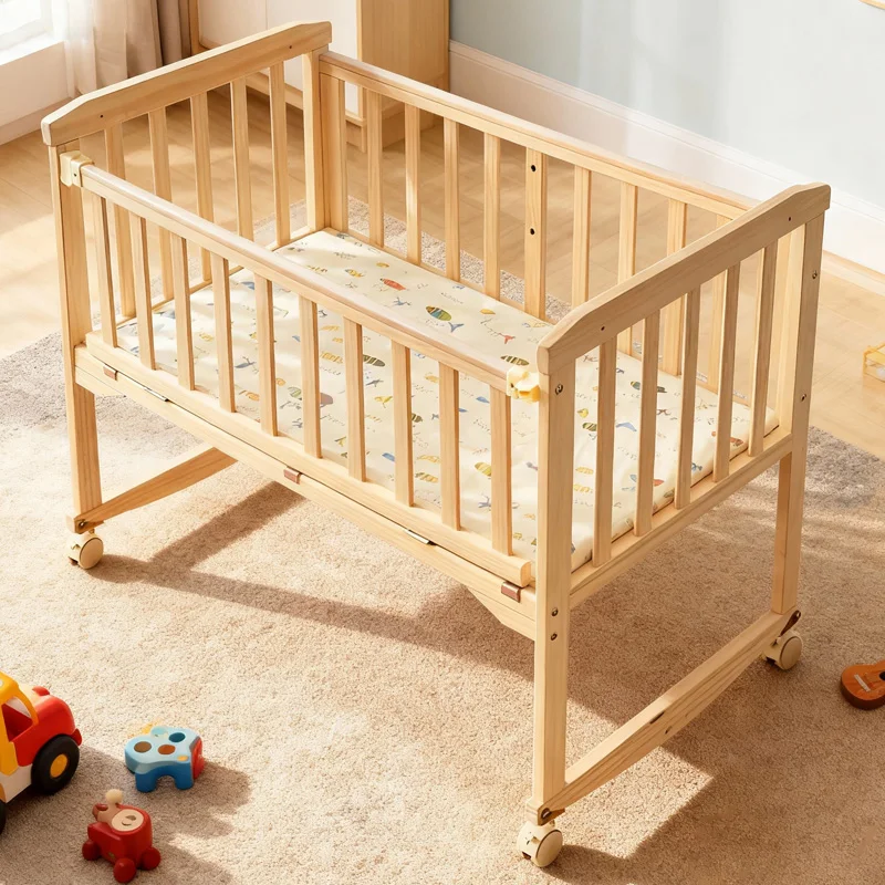 Portable Cradle Swing Sleeping Newborn Baby Crib Wooden Baby Bed with Wheels for Baby Girl