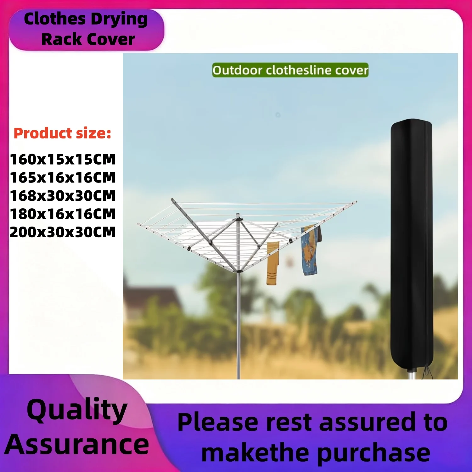 1pc Rotary Washing Line Cover, Crafted from Oxford Fabric with Windproof Drawstring Design, Black (cover Only)