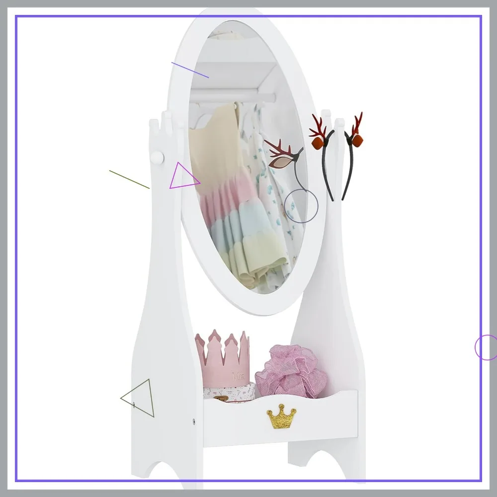 

Регулируемое детское туалетное зеркало в полный рост с местом для хранения, безопасным акрилом и деревянной рамой для детей от 3 до 7 лет, белое