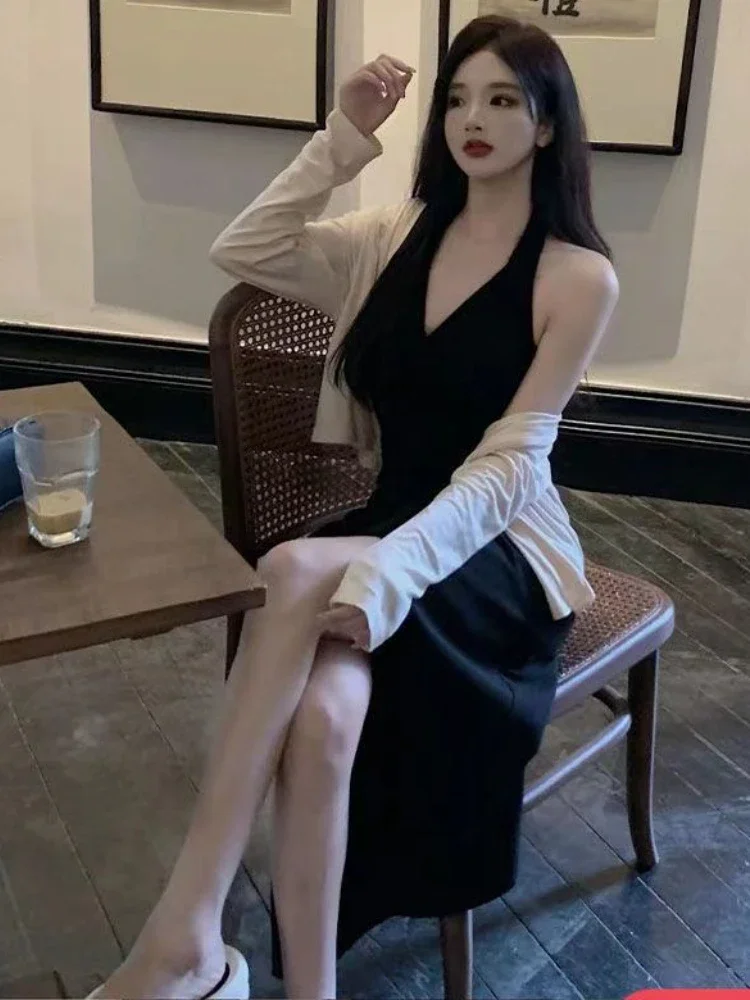 

Комплекты из двух предметов, женские укороченные куртки, платья с лямкой на шее и боковым разрезом, темперамент, винтажный зрелый китайский стиль, летняя модная эстетичная одежда