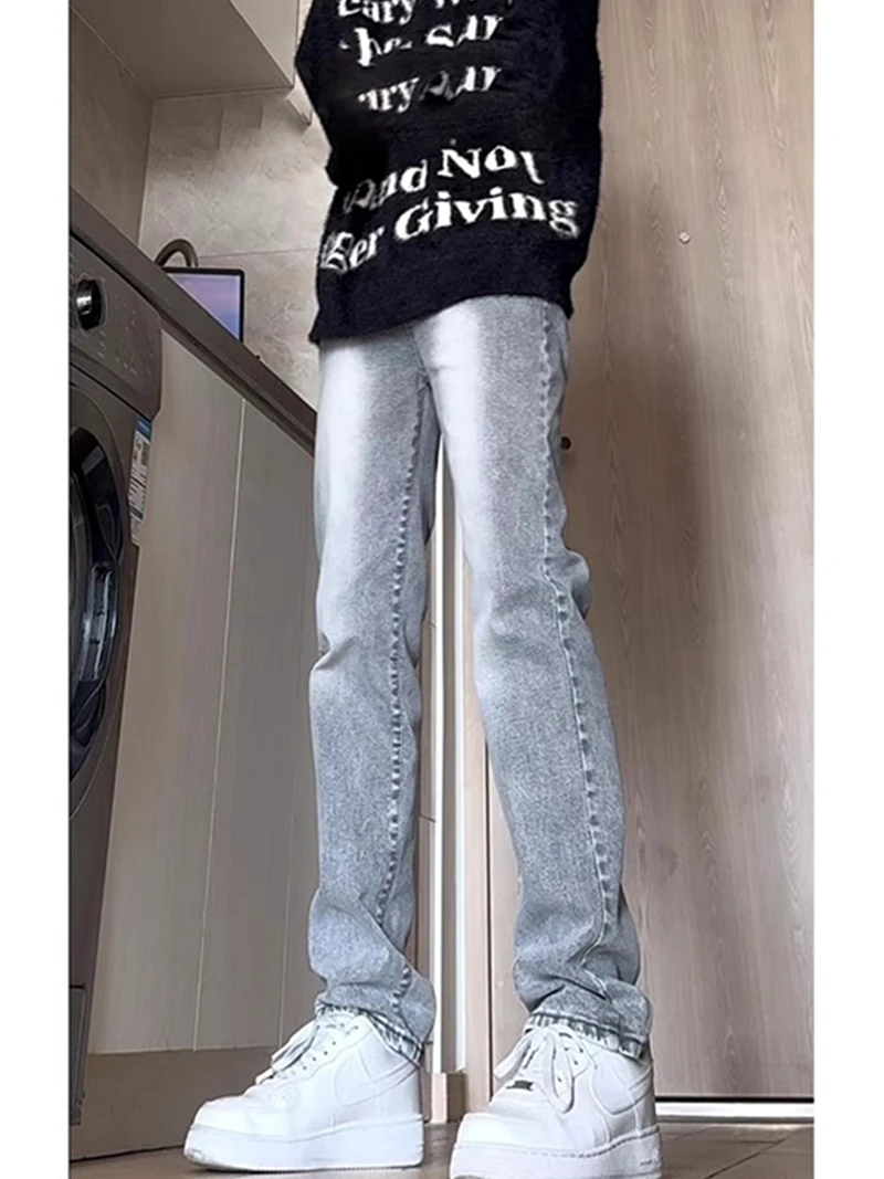 

Мужские джинсы Slim Fit Cement Ey прямого кроя для подростков, весна-осень, уличный стиль, средняя посадка, на молнии, длинные брюки