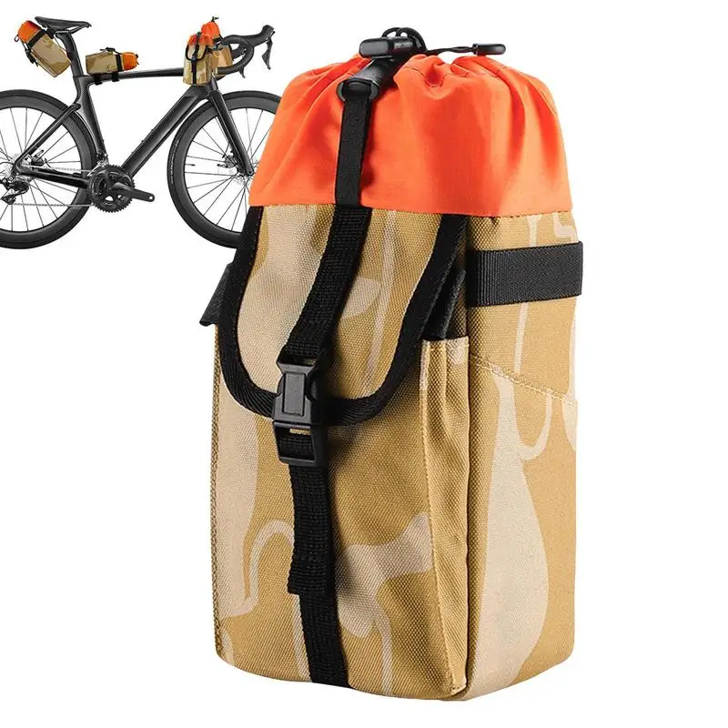 Bike Water Bottle Holder Large-Capacity Drawstring Stroller Hang-On Bag Bike Kettle Bag Waterproof Top Tube Bikes Pouch Front