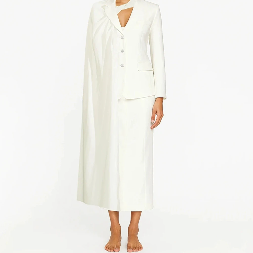 

Fashion casual suit for women 2025 summer new ribbon scarf collar design long sleeve long skirt suit-GZXX903