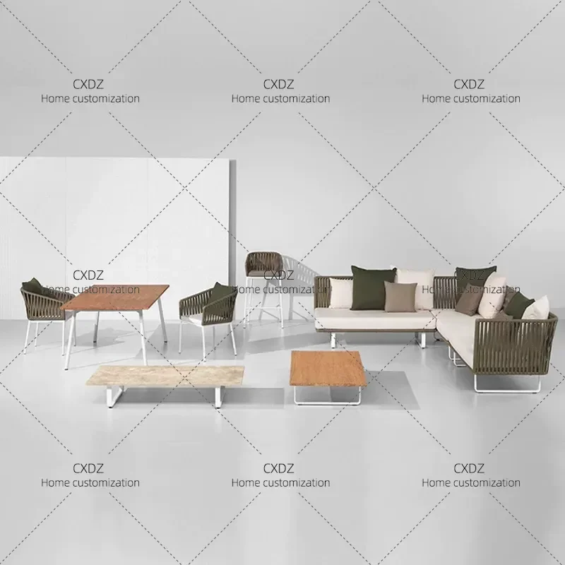 Outdoor Rattan Sofa Set with Coffee Table 3 Piece Patio Furniture Balcony Wicker Chairs and Table for Courtyard Leisure