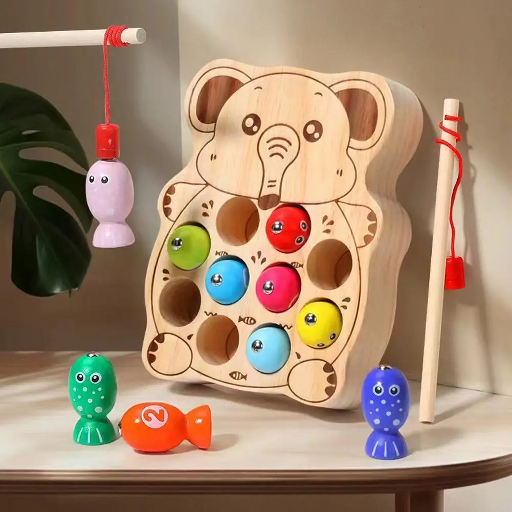 Children's Wooden Fishing Toys Magnetic Fishing Game Intellectual Playsets Fine Motor Skills Training Fishing Game