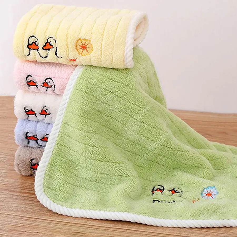 5pcs Set of Baby Soft Absorbent Towels Coral Velvet Cartoon Embroidered Animal Children's Hand Towels Newborn Square Face Towels