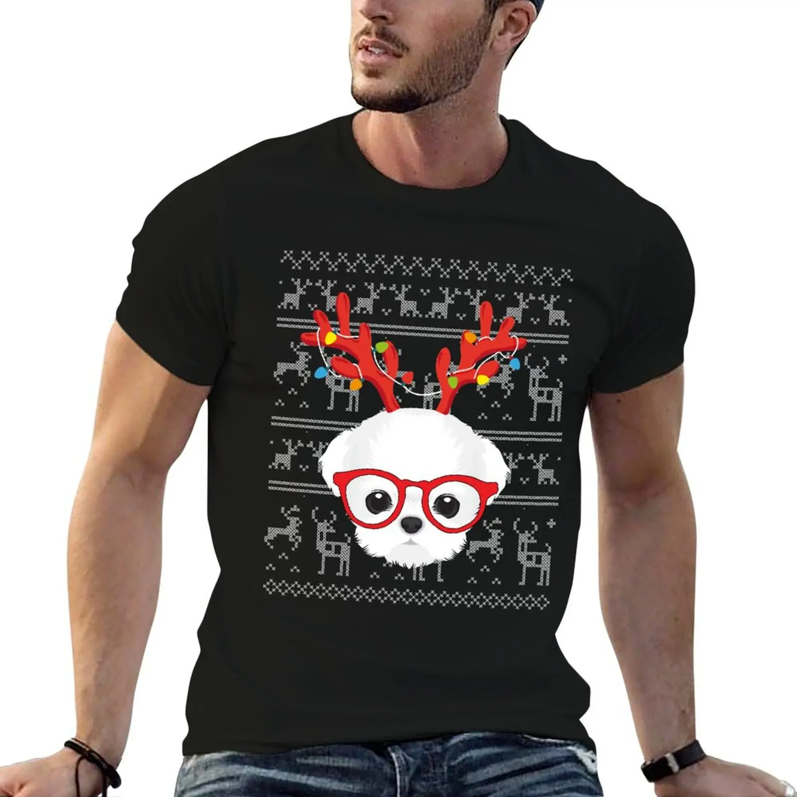 Camiseta navideña con diseño de renos y suéter feo de Malta, talla grande, holgada e informal