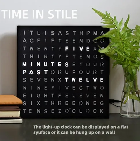LED Letter Word Clock Modern Alphabet Desk Decor for Home Office USB