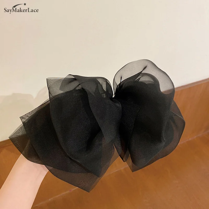 Oversize Hair Bow Girls Hairpin for Women Net Yarn Bowknot Ribbon Scarf Hair Clips Princess Wedding Hair Accessories Spring Clip