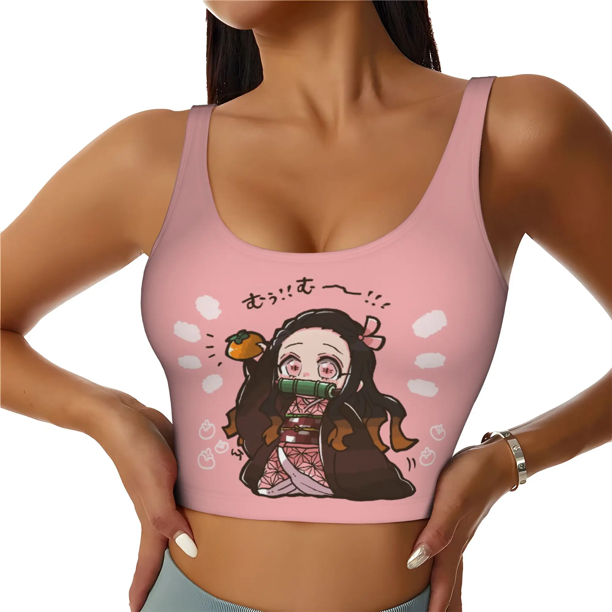 High Impact Demon Slayer Kimetsu no Yaiba  Sports Bra for Women Kamado Nezuko Devil's Blade Gym Workout Yoga Crop Top