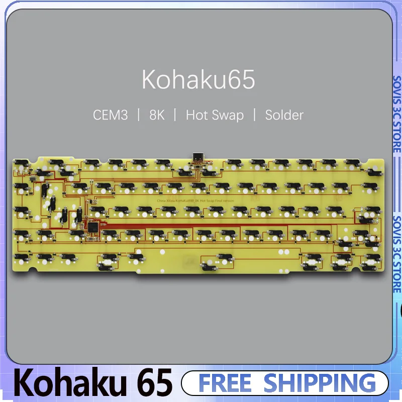 Kohaku 65 Keyboard PCB CEM3 hot swappable/solder PCB Support VIA/VIAL Wired 8k return rate Keyboard Positioning for Rubrehaku