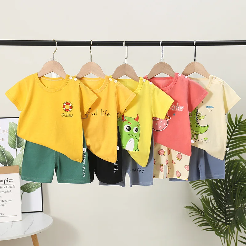 2024 Summer Baby Clothes Girls Boys T-shirt Pants Suit Children\'s Tops Tee Set Cotton 0-4Y